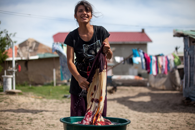 A woman washing clothes