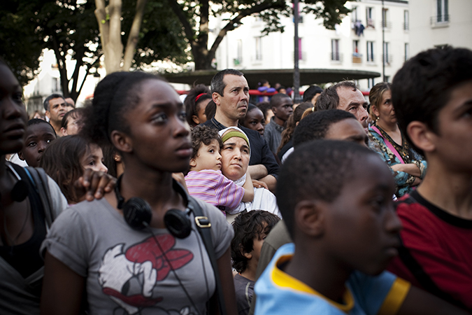 A mother and child in a crowd