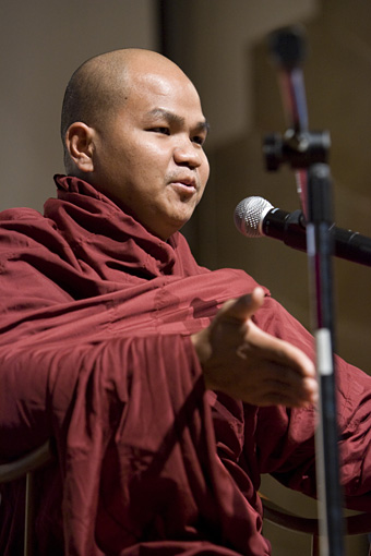 Venerable U Gawsita in front of microphone