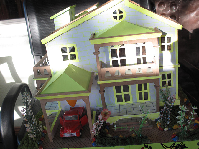 Close-up of miniature gingerbread house