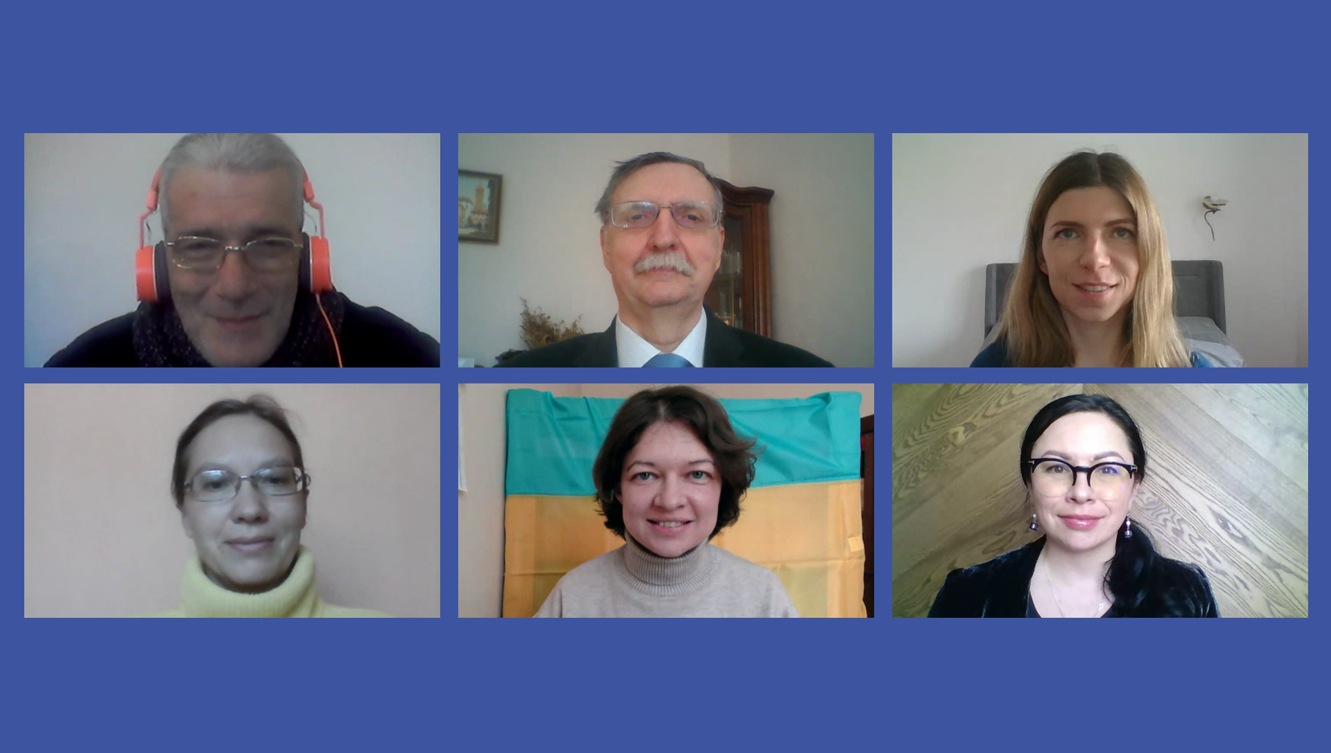 Mortise with video stills of Oleksandra Betliy, Igor Burakovsky, Andriy Kulykov, Olena Pavlenko, Maria Repko, and Yuliya Yurchenko