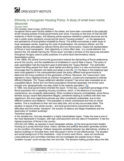First page of PDF with filename: hungarian-housing-roma-20011101.pdf