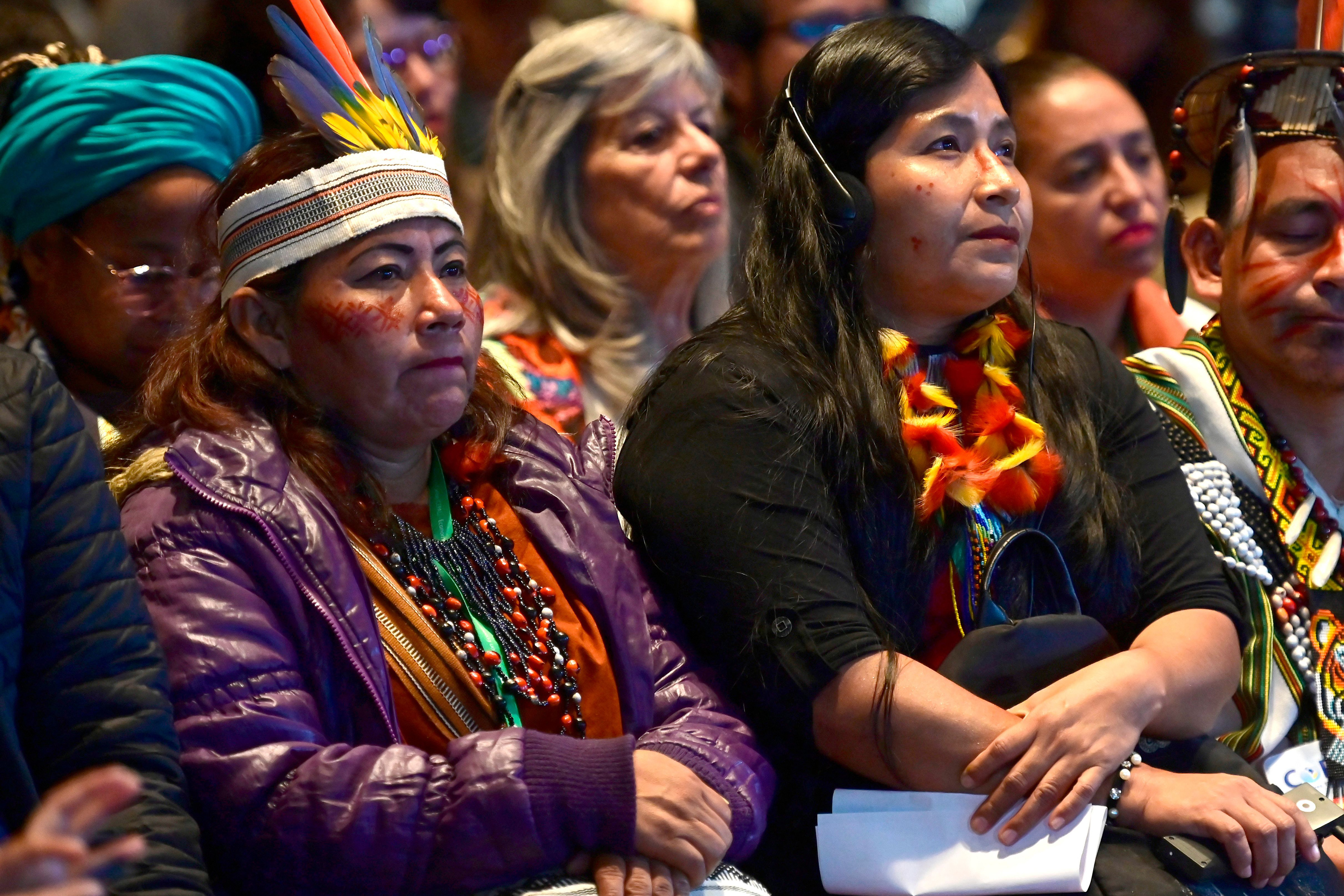 Indigenous leaders and activists attend a meeting of parties to the Escazú Agreement in Buenos Aires, Argentina, on April 21, 2023.