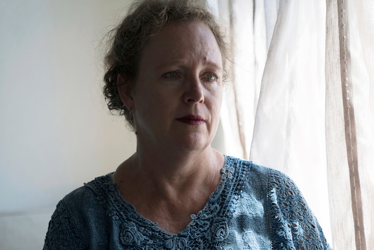 Starfish Foundation Director and Founder Melinda McRostie, in Molyvos, Greece, on August 28, 2019. Photo credit: © Myrto Papadopoulos/Redux for the Open Society Foundations A woman wearing a blue top