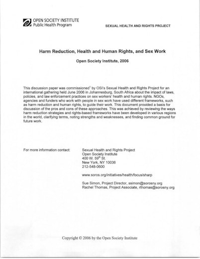 Harm Reduction Health and Human Rights and Sex Work Open