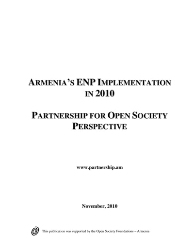 First page of PDF with filename: armenia-european-neighbourhood-policy-implementation-in-2010-20101100.pdf
