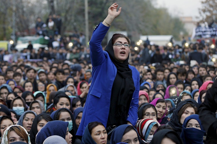 Women gather during a protest in Kabul on November 11, 2015, against the killing of seven members of the Hazara ethnic minority in Afghanistan. Photo credit: © Omar Sobhani/Newscom A crowd of protestors