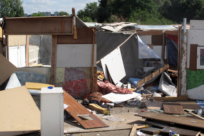 A Roma family's home after leaving the squatter camp