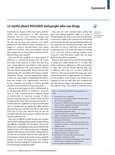 First page of PDF with filename: drugshiv-12myths-lancet-20100929.pdf