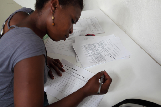 woman filling out a form