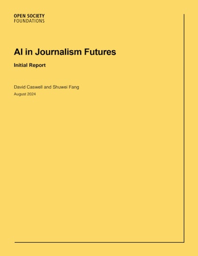 First page of PDF with filename: ai-in-journalism-futures-initial-report-20240819.pdf