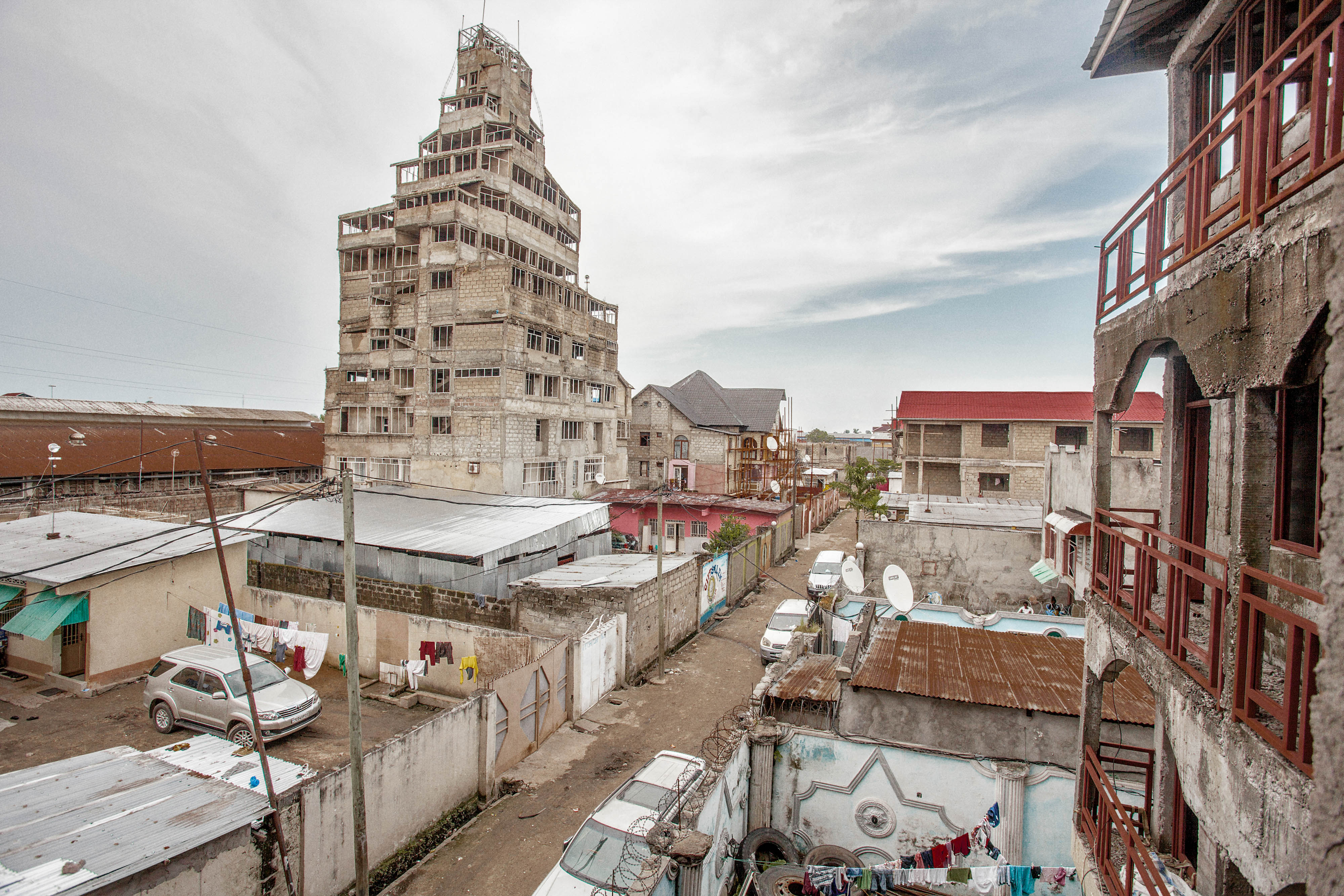 The shell of a multistoried building