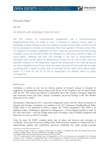First page of PDF with filename: eu-relations-azerbaijan-20120606.pdf