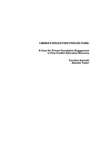 First page of PDF with filename: liberia-education-pooled-fund-20100831.pdf