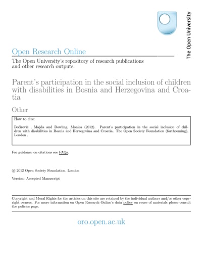 First page of PDF with filename: Parents-Participation-in-social-inclusion-children-disabilities-20120918.pdf