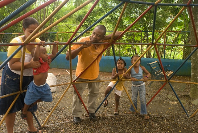 Kids with parents at a playground