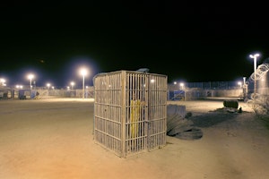A prison yard at night
