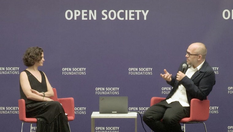 Evgeny Morozov and Jordana Timerman on stage