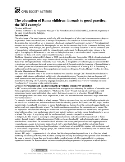 First page of PDF with filename: roma-education-practices-20040206.pdf