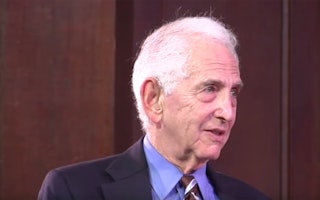Still image from “ Whistleblowers: A Conversation with Daniel Ellsberg and John Dean.” What lessons do the Vietnam War, Watergate, and the "war on terror" offer about the abuse of power by the executive branch in times of national crisis? Daniel Ellsberg