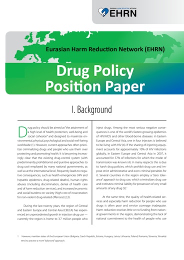 First page of PDF with filename: ehrn-drug-policy-position-paper-english-20100805.pdf