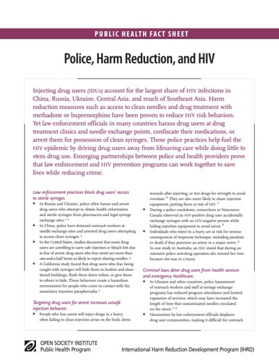 First page of PDF with filename: police-harm-reductio-and-hiv-20080401.pdf