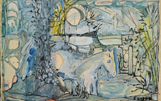 Mid-20th century landscape painting of blue horse by Emygdio de Barros