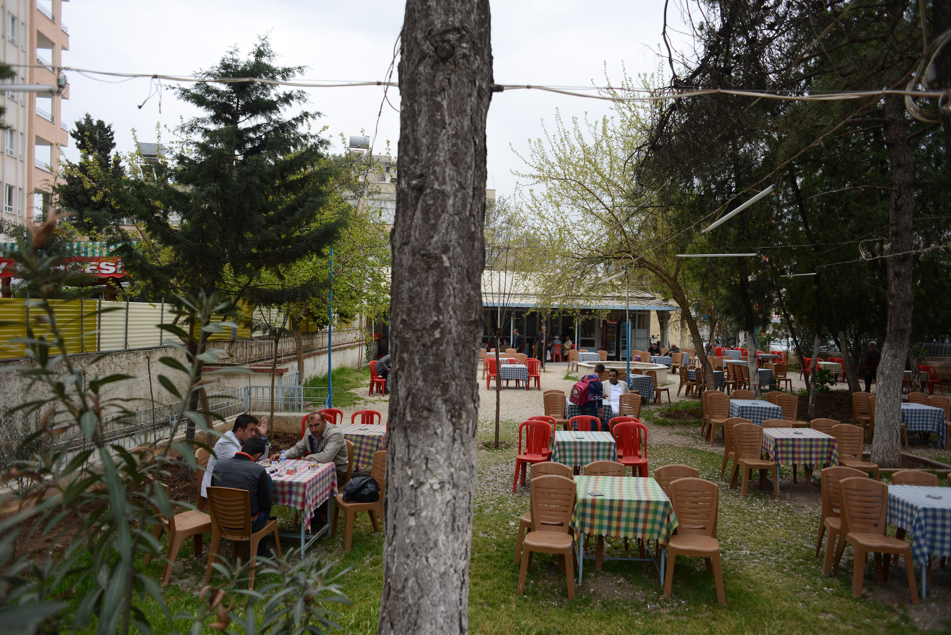 Chairs and tables at an outdoor cafe