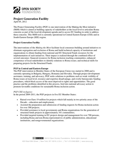 First page of PDF with filename: project-generation-facility-20120522.pdf