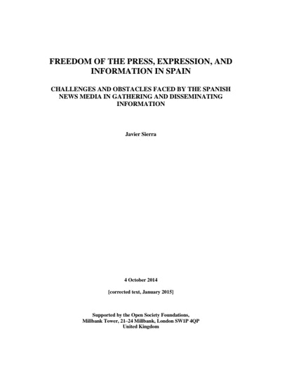 First page of PDF with filename: freedom-press-expression-and-information-spain-20150128.pdf