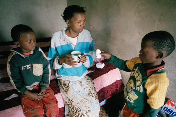 A woman with her two children.