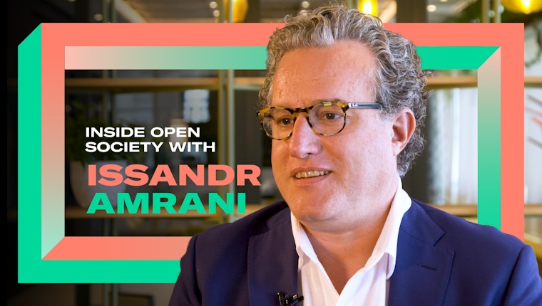 A photo of Issandr Amrani with text Inside Open Society with Issandr Amrani