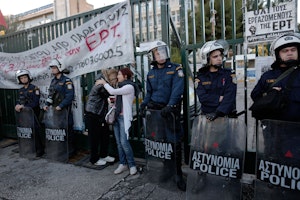 Greek police and protestors