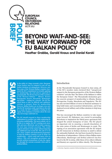 First page of PDF with filename: policy-brief-balkans-20100527.pdf