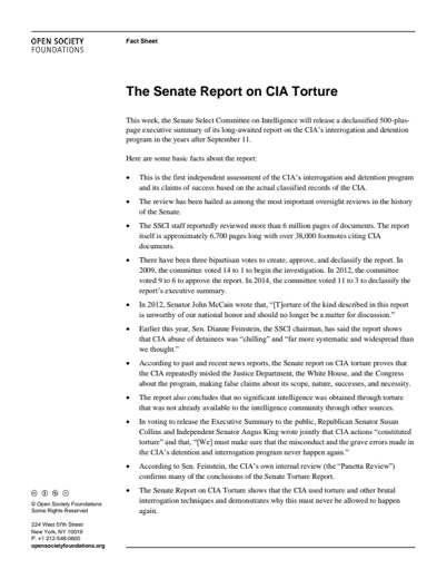 First page of PDF with filename: senate-report-on-cia-torture-fact-sheet-20140801.pdf