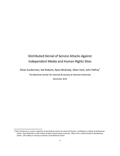 First page of PDF with filename: Political-DDoS-20110106.pdf