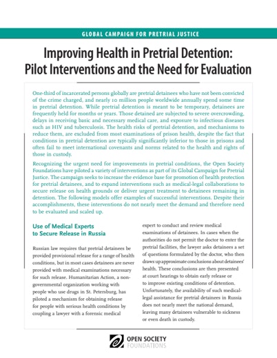 First page of PDF with filename: pretrial-detention-health-20110531.pdf