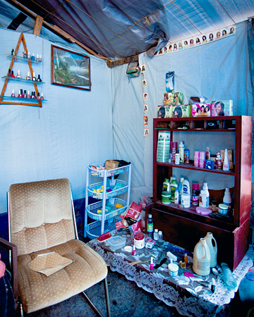 beauty salon in tent