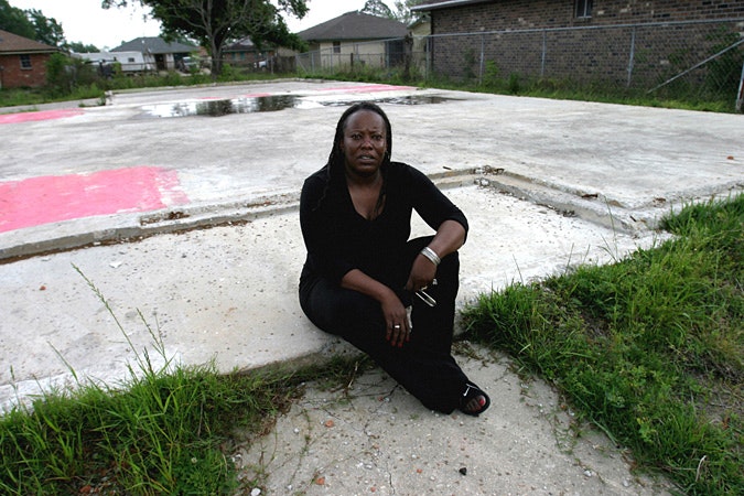 Ann Gaines, New Orleans East, Louisiana. Photo credit: © Collette V. Fournier Ann Gaines sits on vacant foundation
