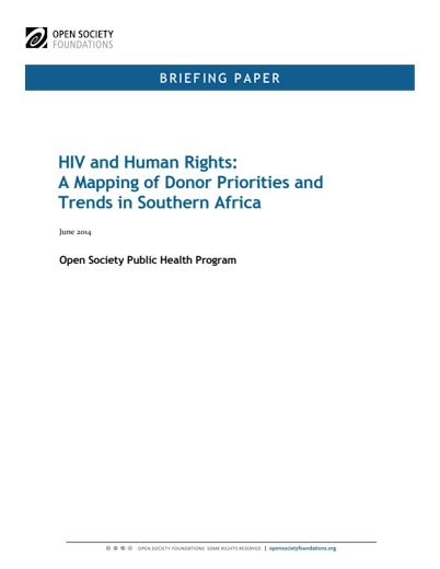 First page of PDF with filename: HIV-human-rights-mapping-donor-priorities-trends-southern-africa-20140609.pdf