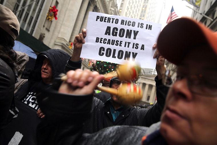 Demonstrators marching on Broad Street.