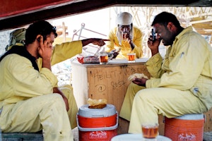 workers drinking tea