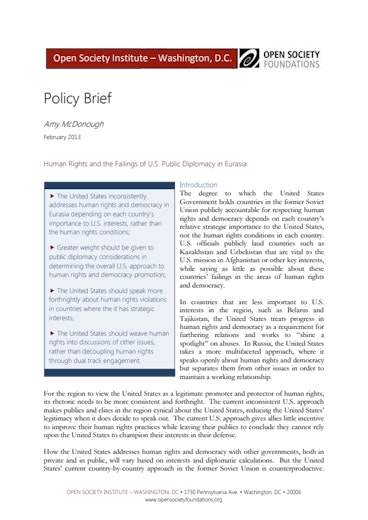 First page of PDF with filename: policy-brief-human-rights-and-the-failings-of-us-public-diplomacy-20130200.pdf
