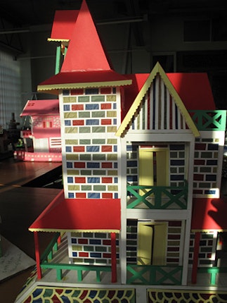 Close-up of miniature gingerbread house