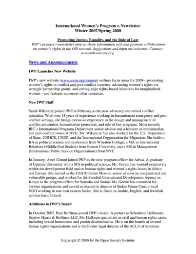 First page of PDF with filename: womennewsletter_spring2008.pdf