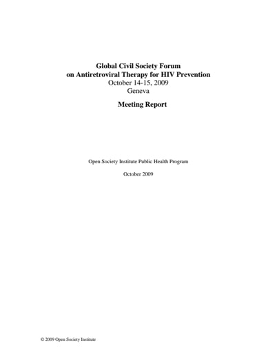 First page of PDF with filename: hiv-prevention-forum-20091015.pdf