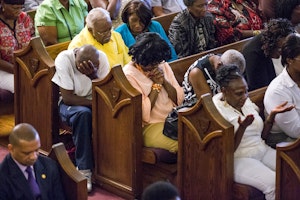Mourners in church