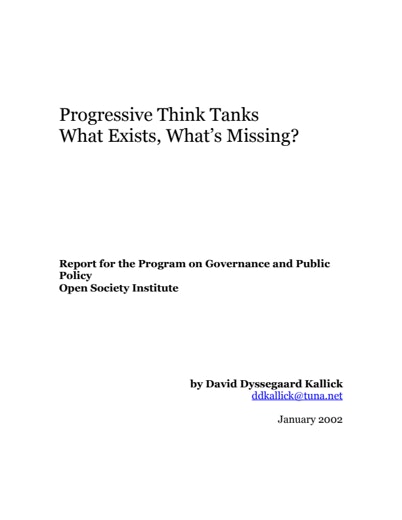 First page of PDF with filename: progressive_thinktanks.pdf
