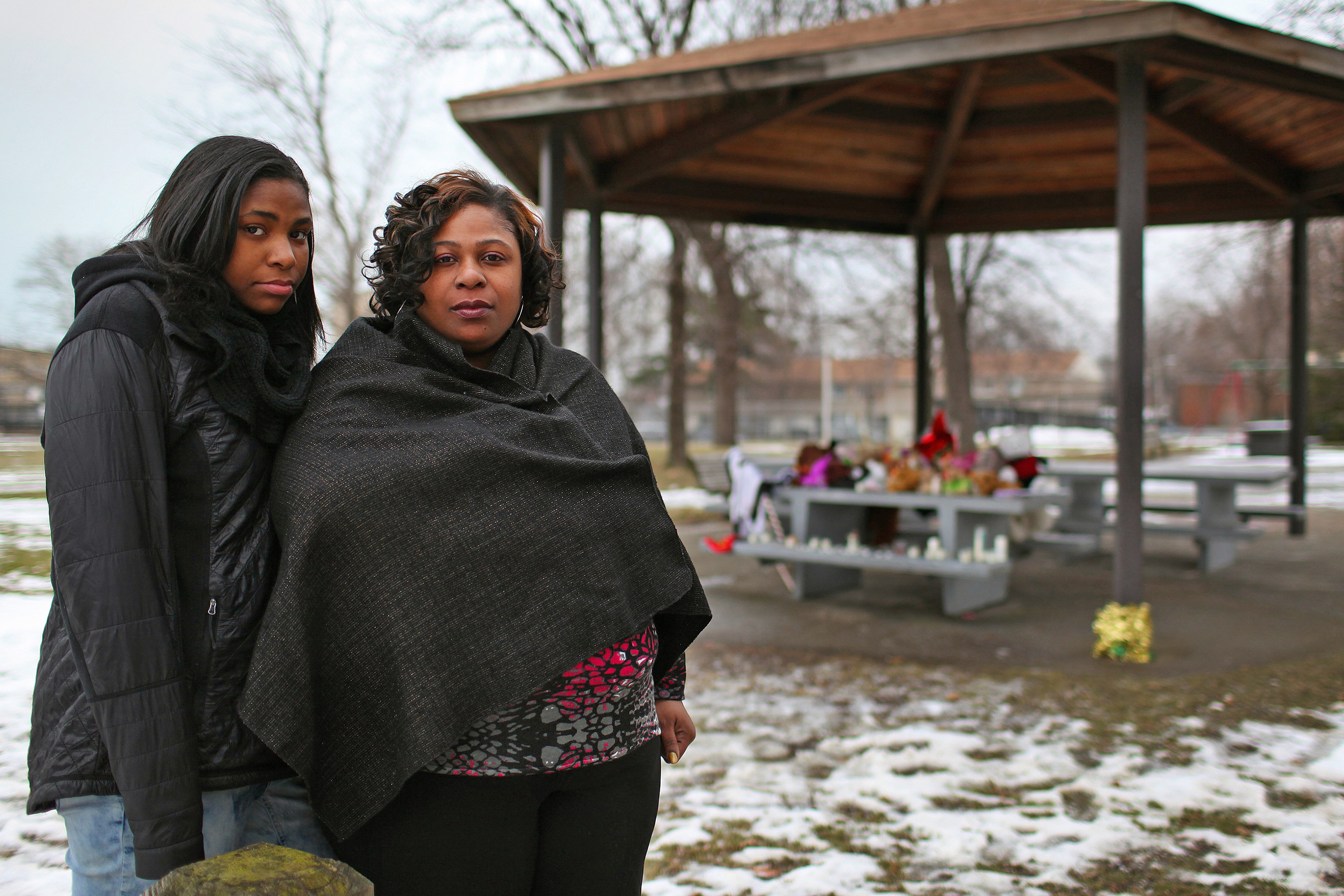 Mother and daughter at memorial