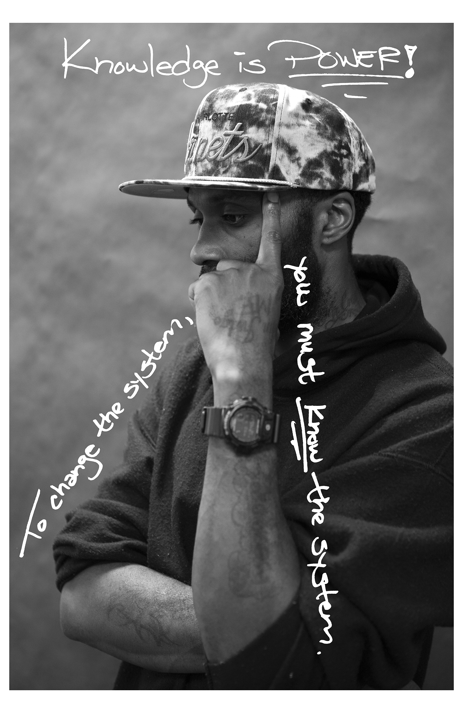 Handwritten words on a photograph